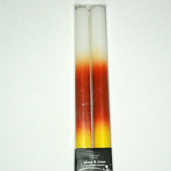 Place & Time Halloween Taper Candles Candy Corn Gradient Set Of 2 Packs Decor - Picture 2 of 3